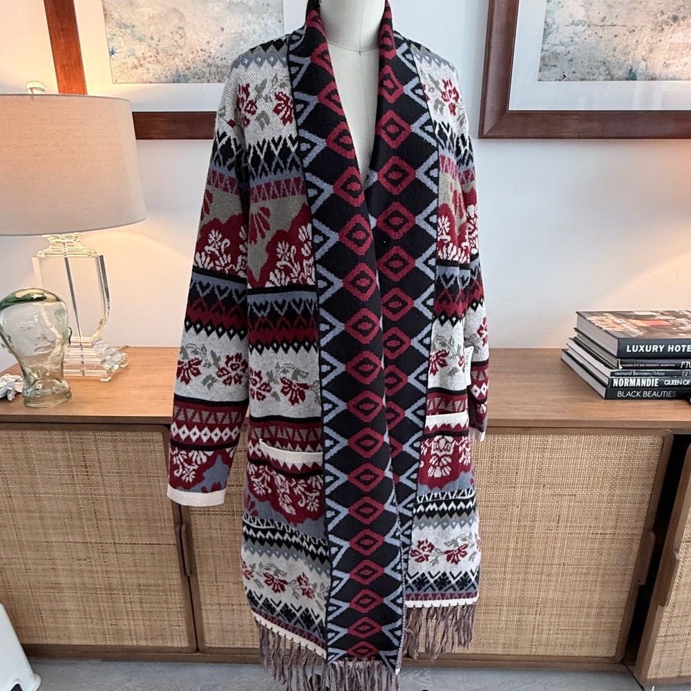 Torrid Festi Fringe Shawl Cardigan Red Dahlia Idyllwind Sweater 3X 22-24 NWT